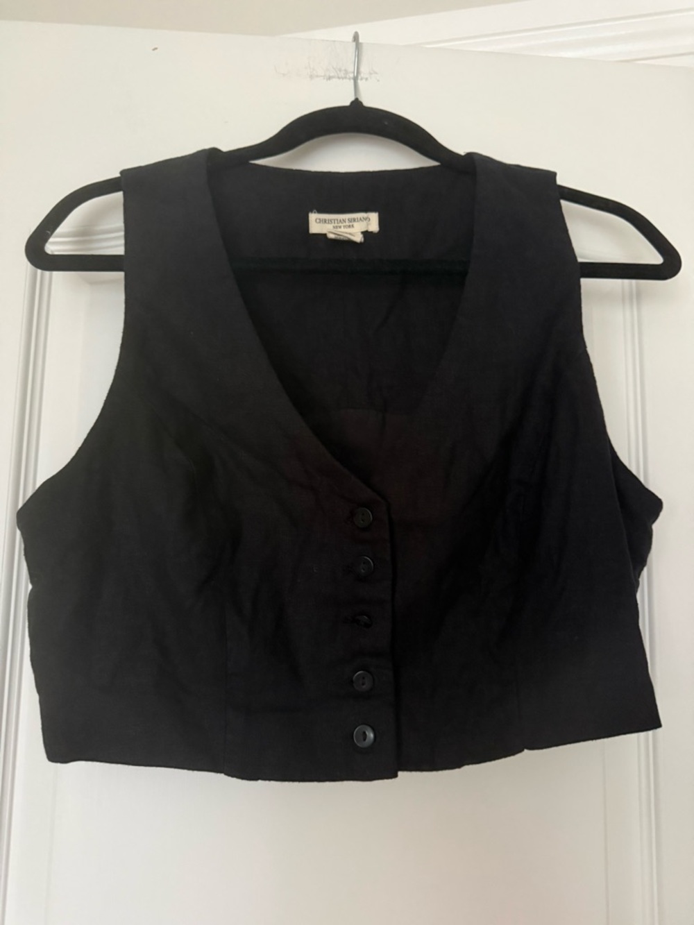 Christian Siriano Black Cropped Linen Button Vest